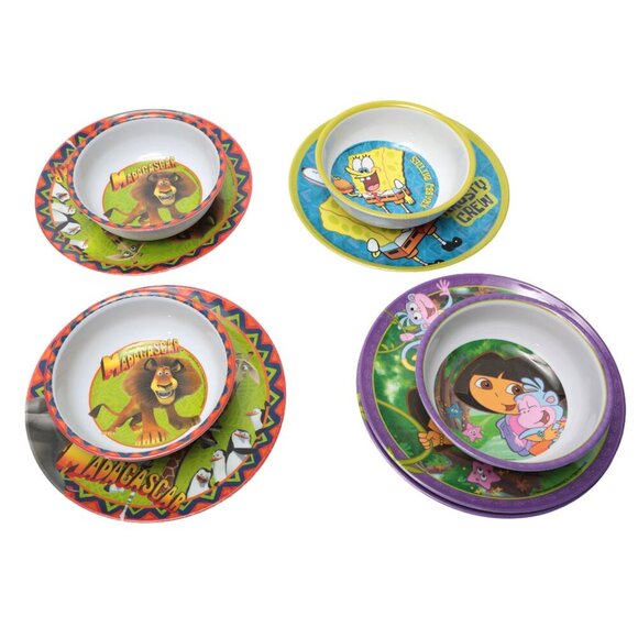 Vintage Dora Madagascar Sponge Bob Melamine Bowls Plates 2004/05 Cartoon Kids - Picture 1 of 14